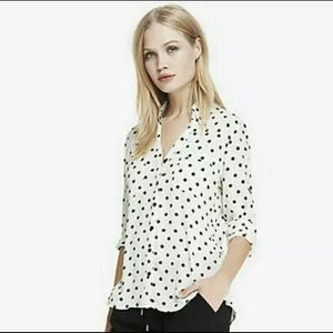Express Portofino Polka Dot Button Down Blouse